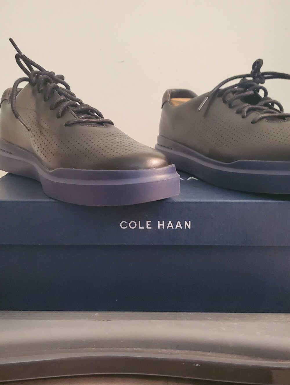Cole Haan Men’s Black Leather Perforated Lace-Up Sneakers